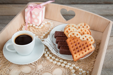 coffee with cookies and chocolates