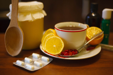 Tea with honey and guelder rose