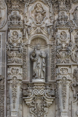 Fototapeta na wymiar Baroque facade decoration of the church in Tepotzotlan, Mexico