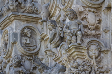 Baroque facade decoration of the church in Tepotzotlan, Mexico
