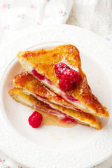 French toast stuffed ricotta and raspberry.