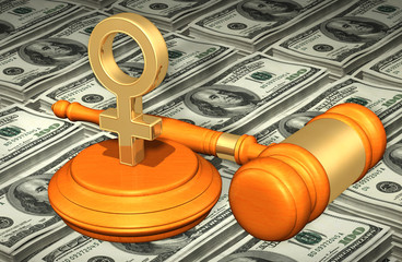 Female Symbol Legal Gavel Concept 3D Illustration