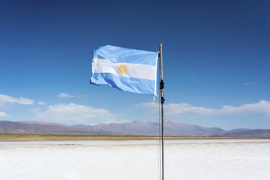 Flag on the Salinas Grandes in Jujuy, Argentina.