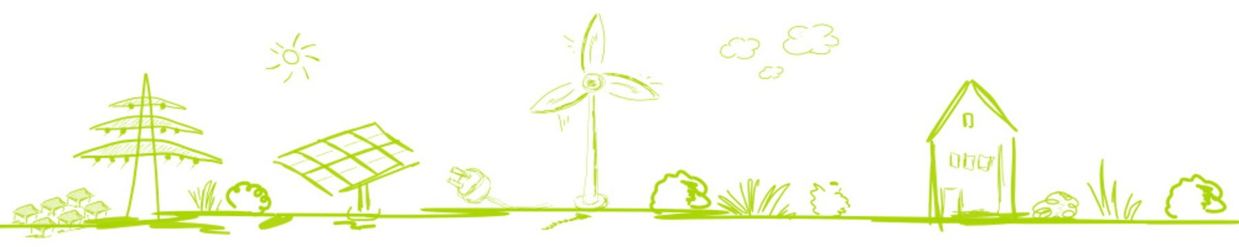 Band Banner Grün Energie Landschaft Skizze Zeichnung Energy Business Solar Windenergie