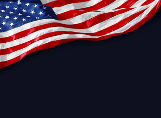 American flag with empty black background