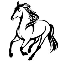running horse black and white vector outline