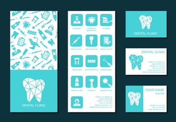 Naklejka premium Template of flyer and business cards for dental clinic