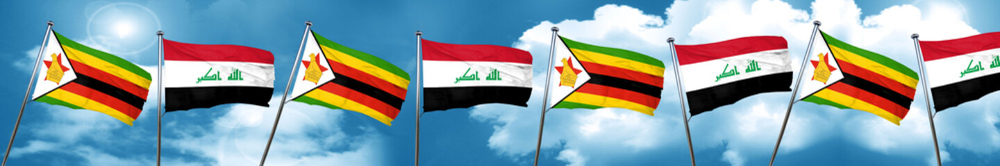 Zimbabwe flag with Iraq flag, 3D rendering
