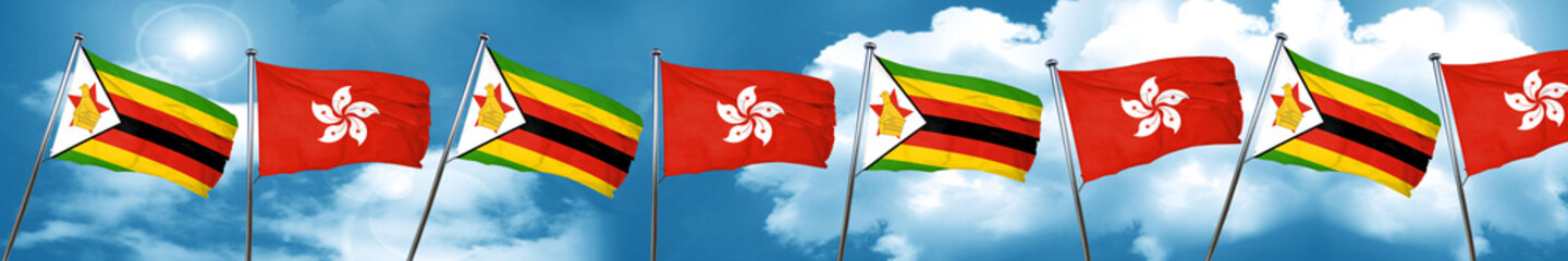 Zimbabwe flag with Hong Kong flag, 3D rendering