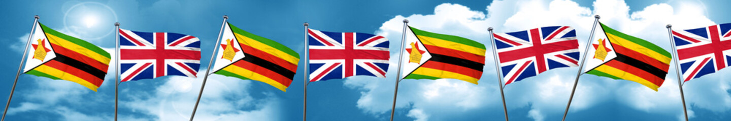 Zimbabwe flag with Great Britain flag, 3D rendering