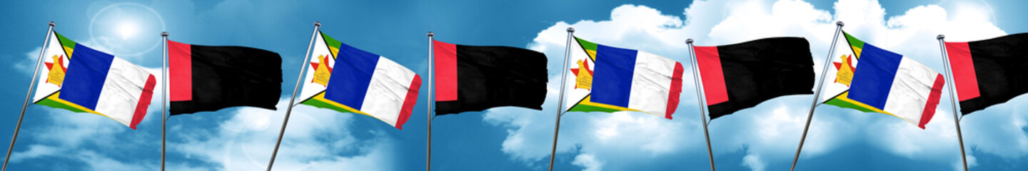 Zimbabwe flag with France flag, 3D rendering