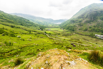Naklejka premium The Nant Gwynant Pass, mountain valley in Wales