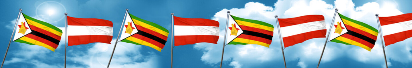 Zimbabwe flag with Austria flag, 3D rendering