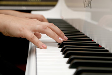 Close up piano, white and black keyboard