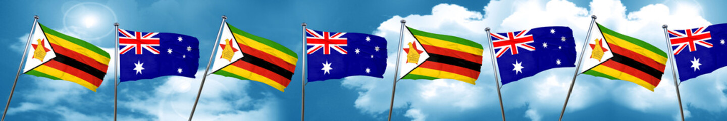 Zimbabwe flag with Australia flag, 3D rendering