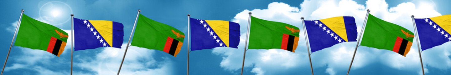 Zambia flag with Bosnia and Herzegovina flag, 3D rendering