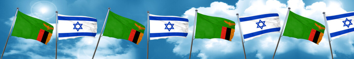 Zambia flag with Israel flag, 3D rendering