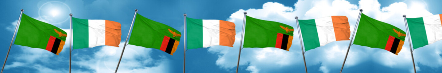 Zambia flag with Ireland flag, 3D rendering