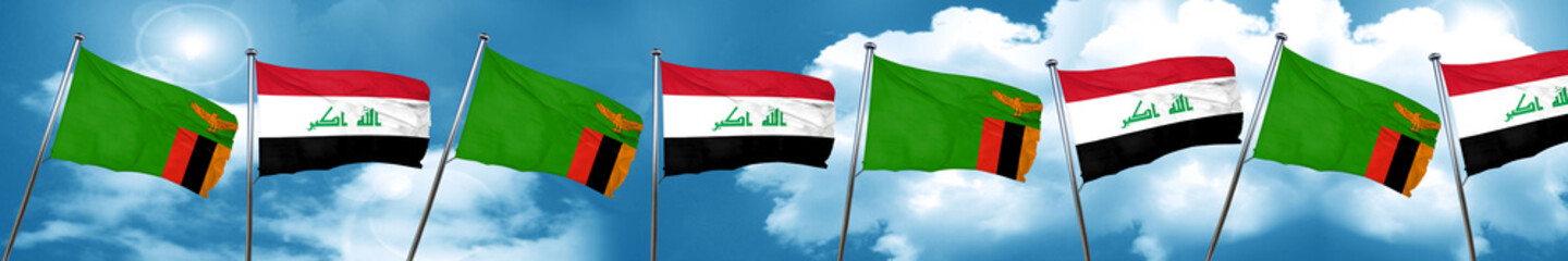 Zambia flag with Iraq flag, 3D rendering