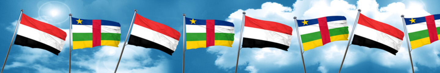 Yemen flag with Central African Republic flag, 3D rendering