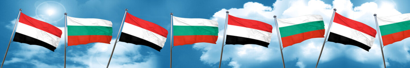 Yemen flag with Bulgaria flag, 3D rendering