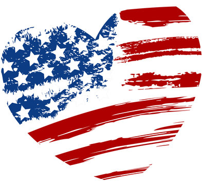 Grunge USA flag in heart shape