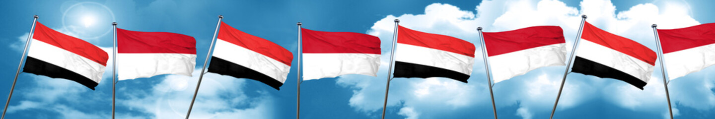 Yemen flag with Indonesia flag, 3D rendering