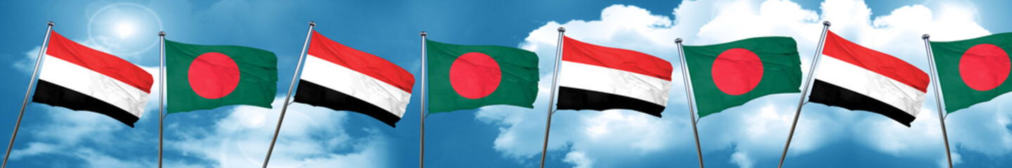Yemen flag with Bangladesh flag, 3D rendering