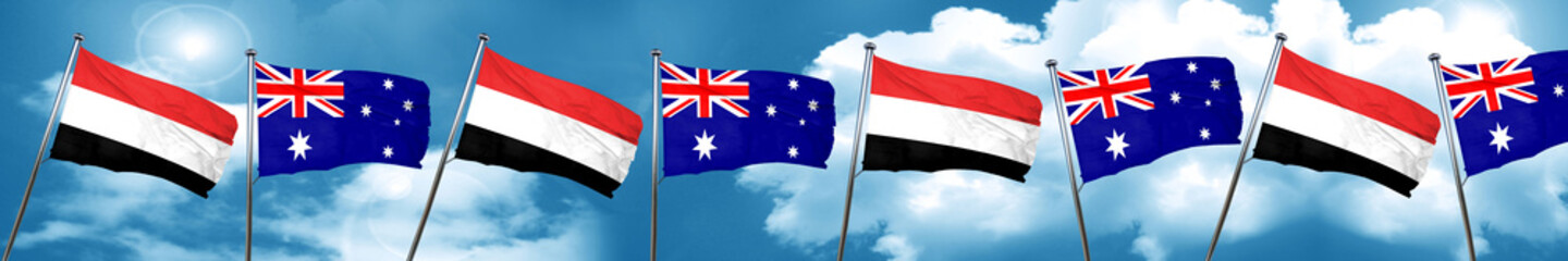 Yemen flag with Australia flag, 3D rendering