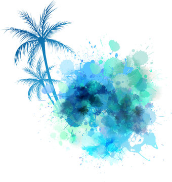 Watercolor splash with palm
