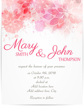 Wedding invitation template with abstract flowers
