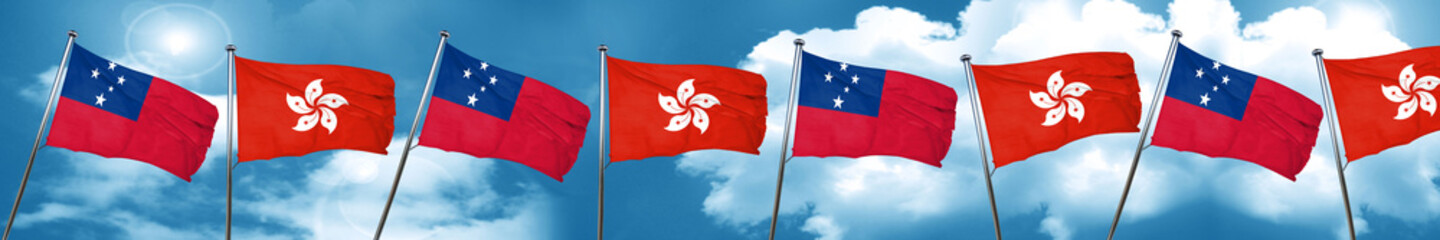 Samoa flag with Hong Kong flag, 3D rendering