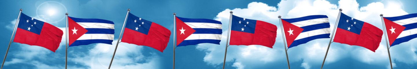 Samoa flag with cuba flag, 3D rendering