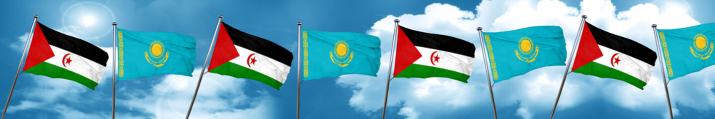 Western sahara flag with Kazakhstan flag, 3D rendering