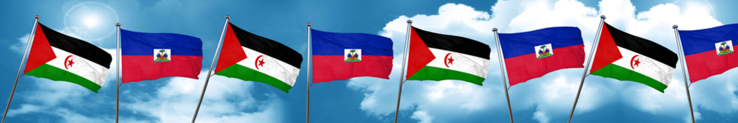 Western sahara flag with Haiti flag, 3D rendering