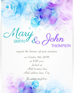 Wedding invitation template with abstract florals