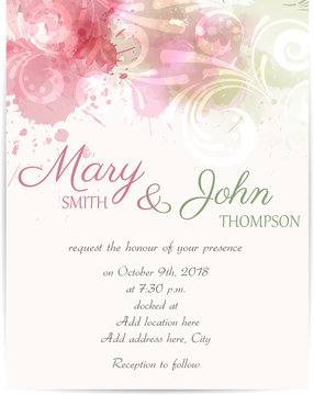 Wedding invitation template with abstract florals elements