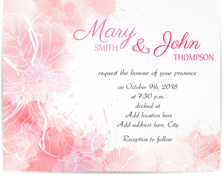 Wedding invitation template with abstract florals