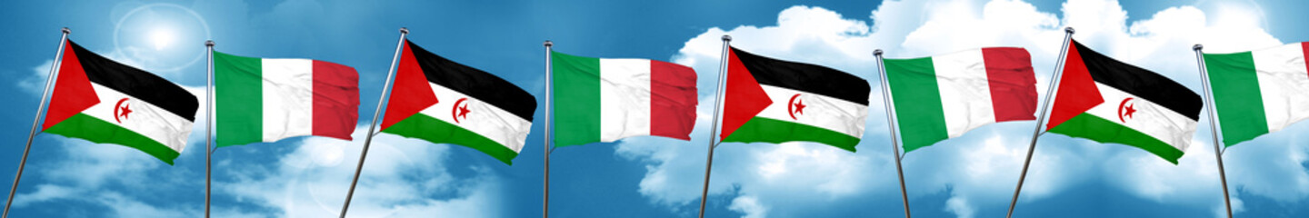 Western sahara flag with Italy flag, 3D rendering
