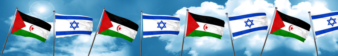 Western sahara flag with Israel flag, 3D rendering