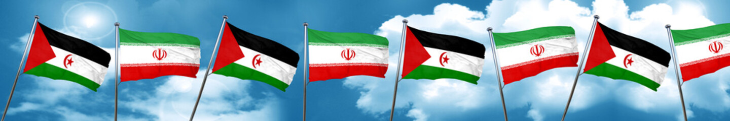 Western sahara flag with Iran flag, 3D rendering