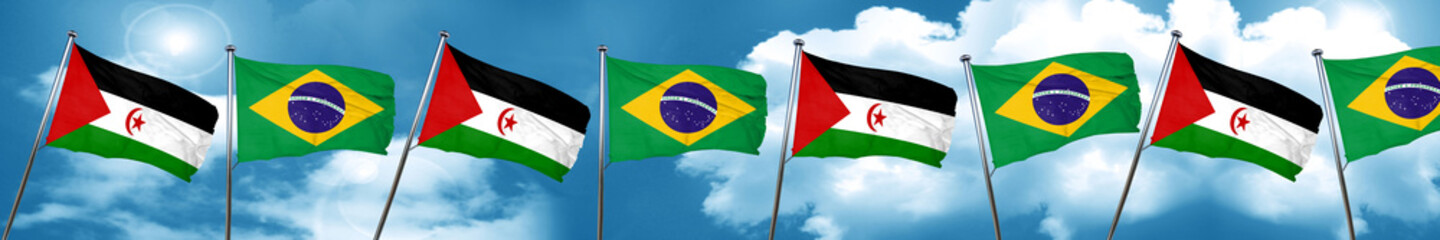 Western sahara flag with Brazil flag, 3D rendering