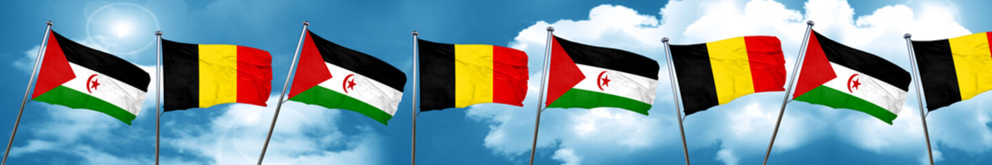 Western sahara flag with Belgium flag, 3D rendering