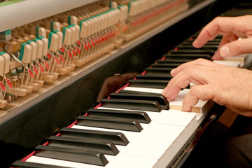 Close-up piano, white and black keyboard