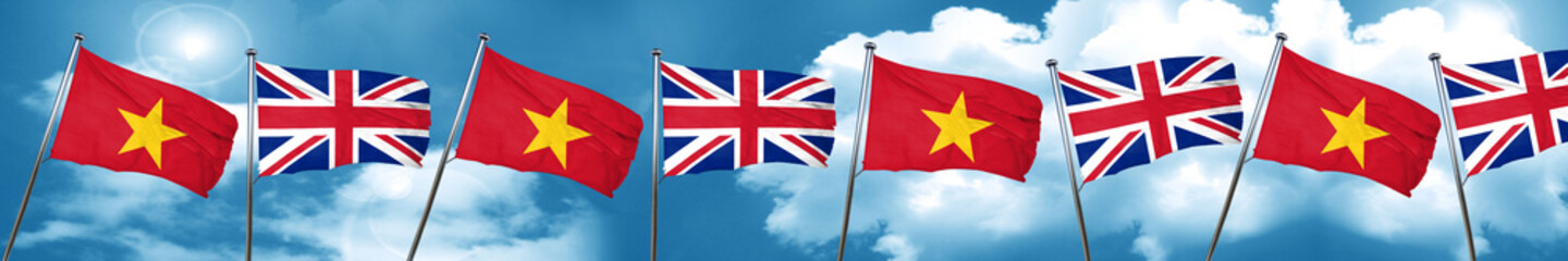 Vietnam flag with Great Britain flag, 3D rendering