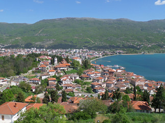 Fototapeta na wymiar Stunning cityscape on the shores of Lake Ohrid in Republic of Macedonia