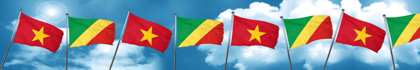 Vietnam flag with congo flag, 3D rendering