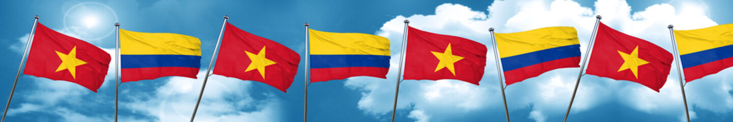 Vietnam flag with Colombia flag, 3D rendering