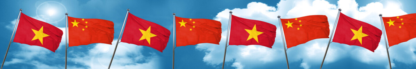 Vietnam flag with China flag, 3D rendering