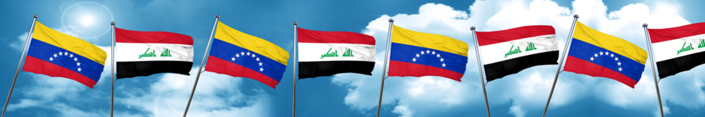 Venezuela flag with Iraq flag, 3D rendering